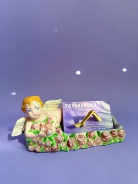 Vintage Ceramic Cherub Business Card Holder